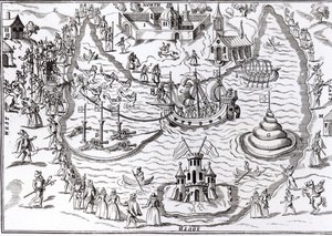 ジョン・ニコルのパブによる「エリザベス女王の進歩と公共の行進」からの1593-94年のElvethamエンターテイメント。 1823年頃 作： English School